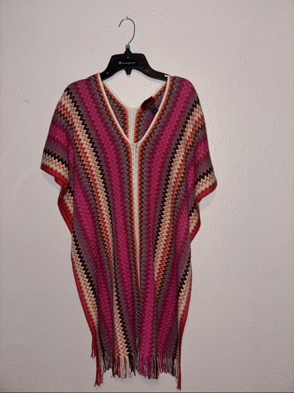 Missoni Multicolor Zigzag Knit Poncho Sweater - Pink Accent